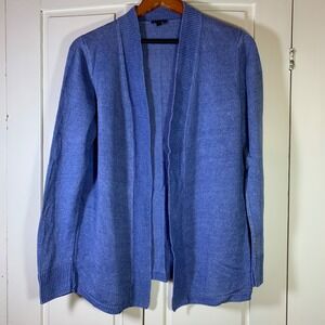 Talbots Linen Open‎ Front Cardigan Sweater Large Coastal Church Periwinkle Blue
